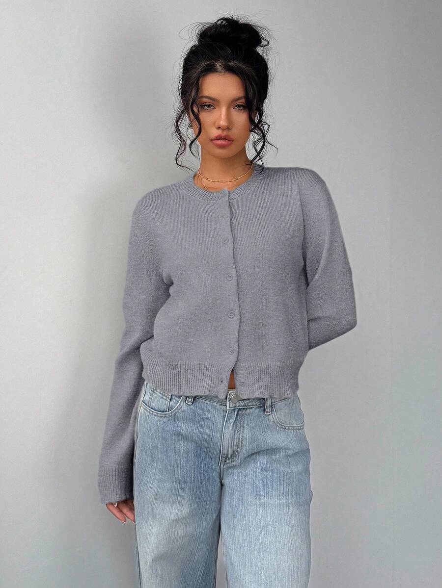 Elowen Round Neck Cropped Cardigan - Green