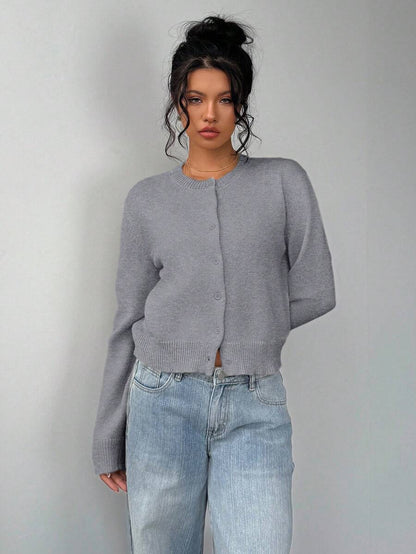 Elowen Round Neck Cropped Cardigan - Green