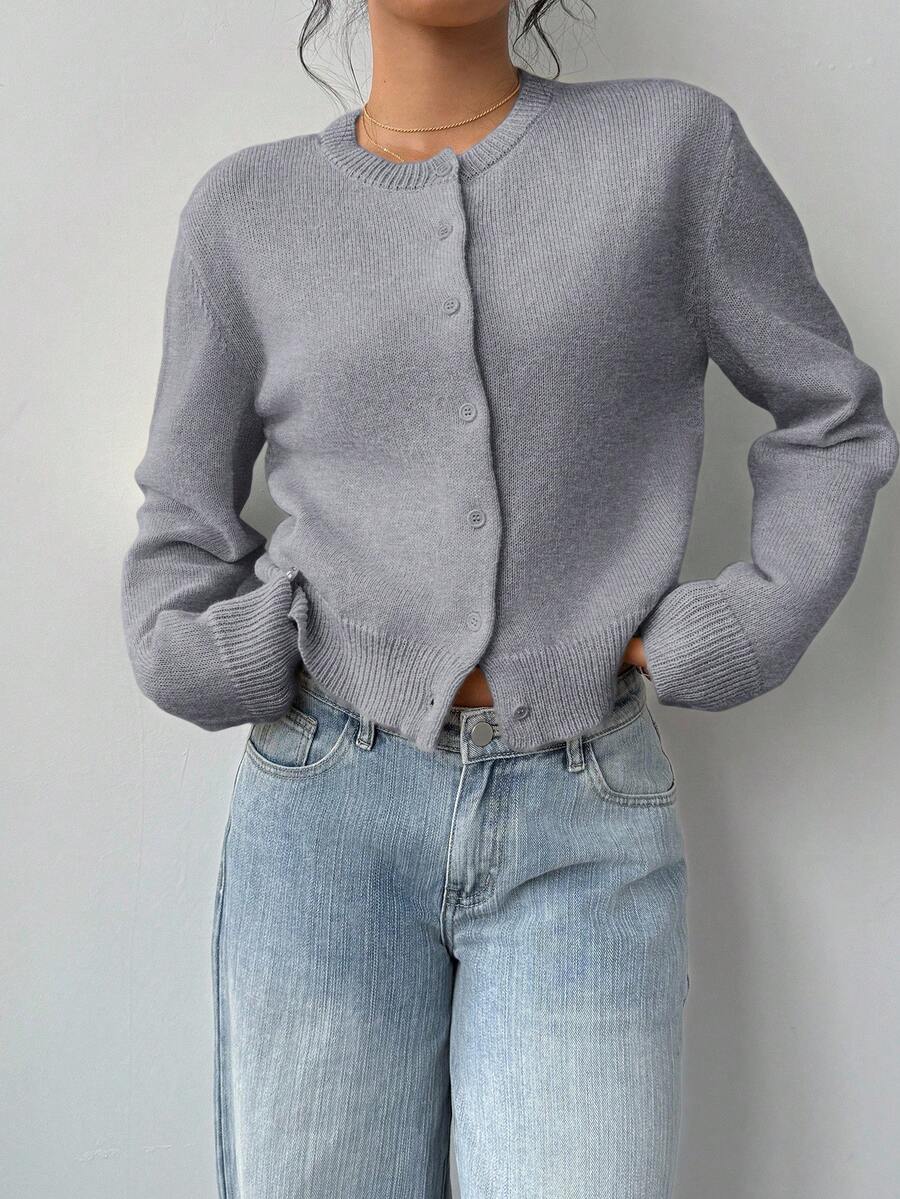 Elowen Round Neck Cropped Cardigan - Green