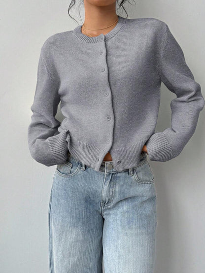 Elowen Round Neck Cropped Cardigan - Green
