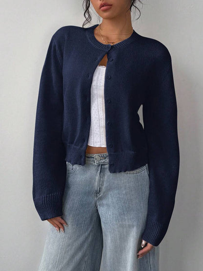 Elowen Round Neck Cropped Cardigan - Green