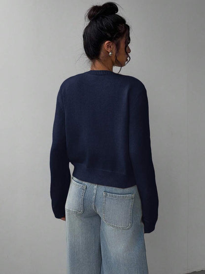 Elowen Round Neck Cropped Cardigan - Green