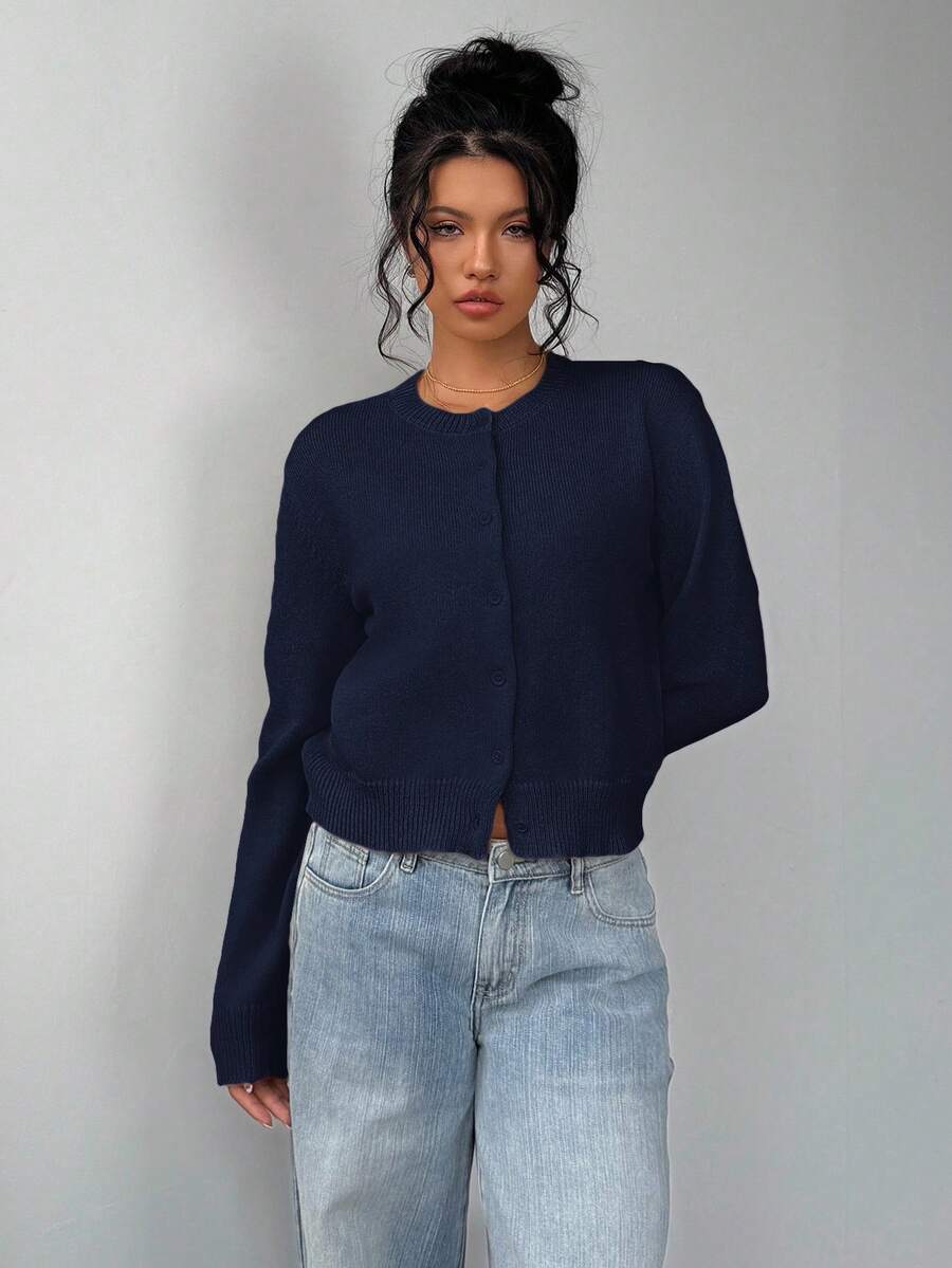 Elowen Round Neck Cropped Cardigan - Green