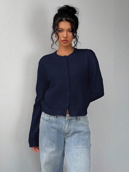 Elowen Round Neck Cropped Cardigan - Green