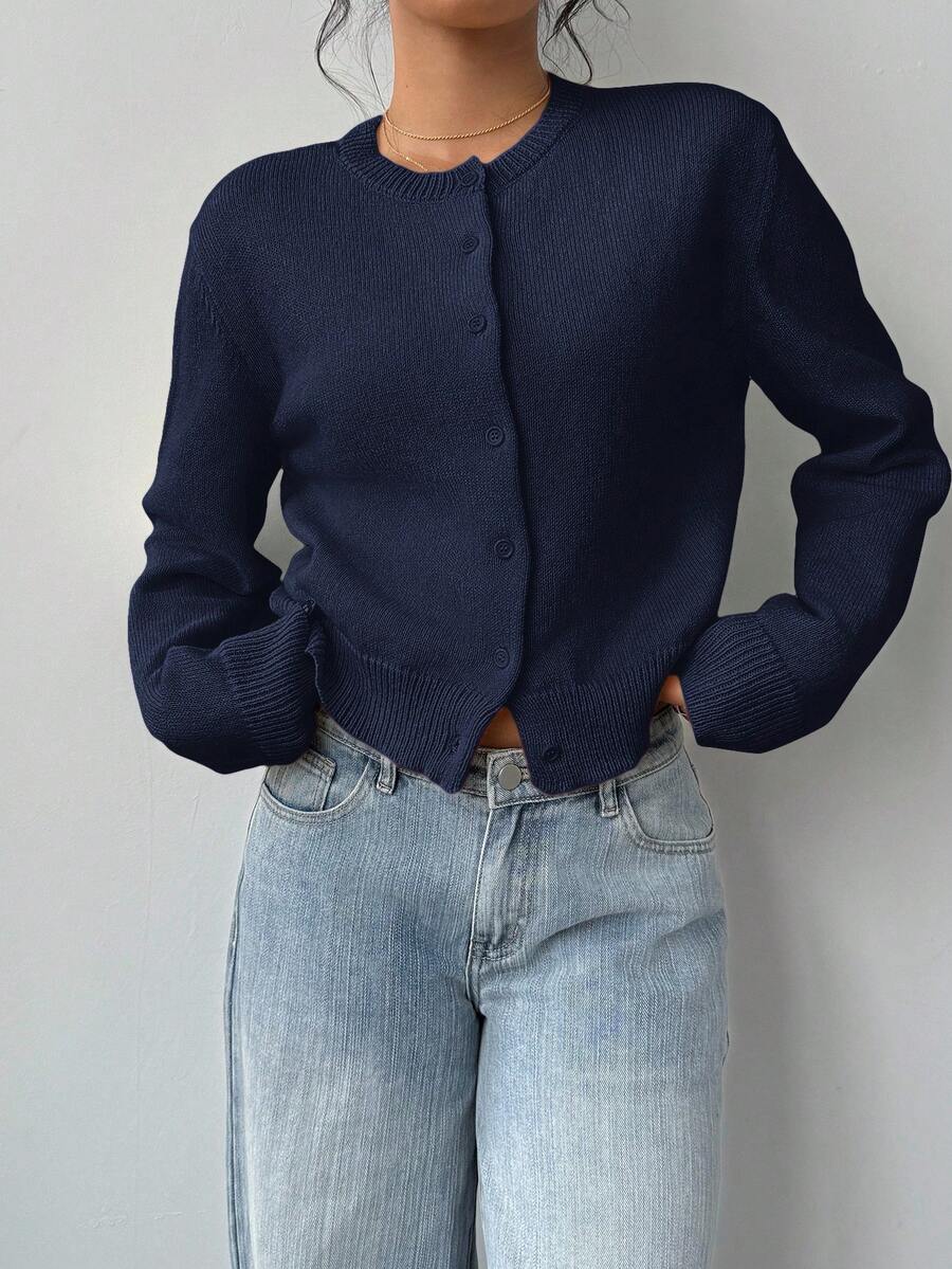 Elowen Round Neck Cropped Cardigan - Green