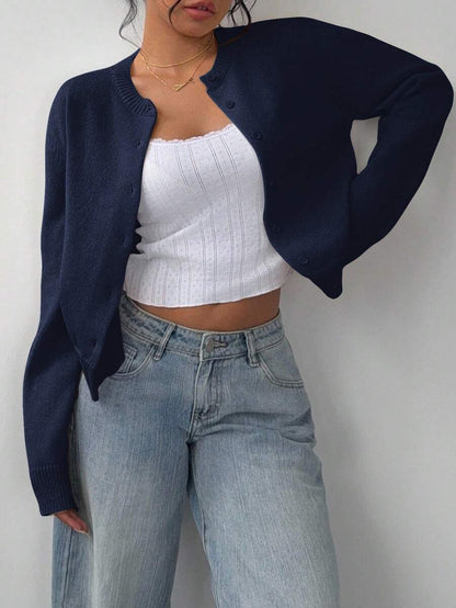 Elowen Round Neck Cropped Cardigan - Green