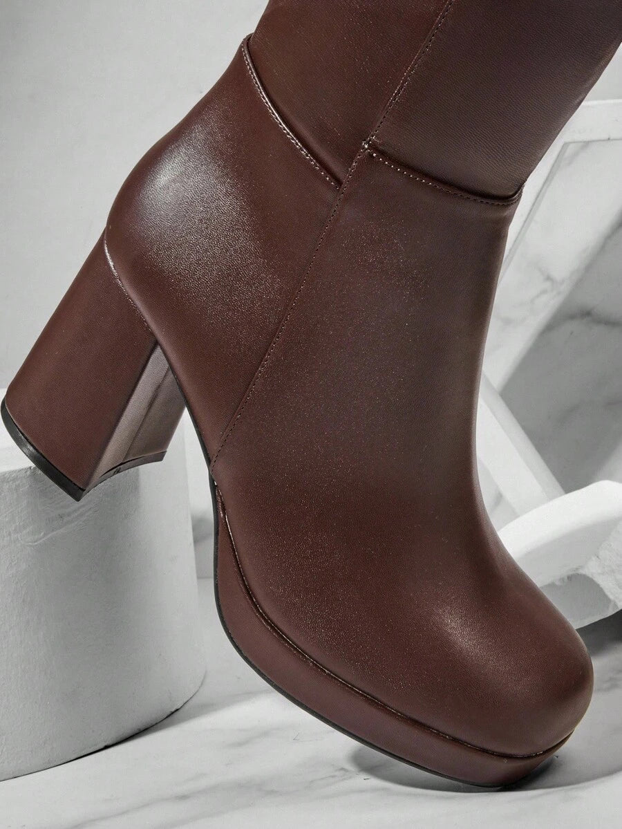 SHUZIA Women's Knee High Platform Block Heel Pu + Lycra Casual Boots For Christmas Valentine's Day Mensa