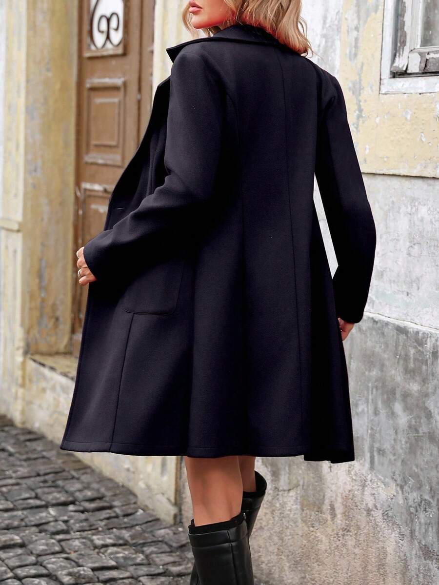 Charlotte Notched Lapel Double-Breasted Tailored Midi Coat - Navy Blue
