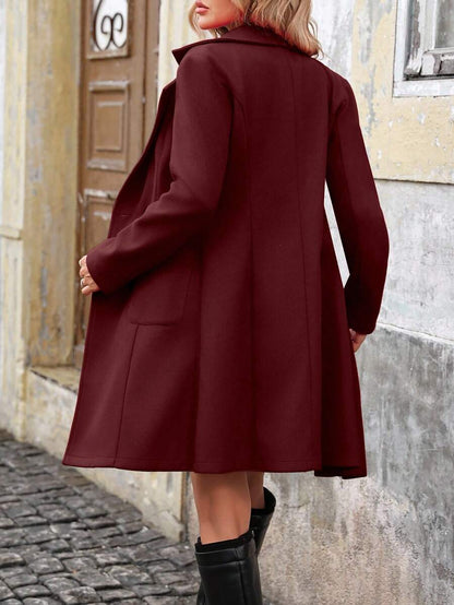 Charlotte Notched Lapel Double-Breasted Tailored Midi Coat - Burgundy