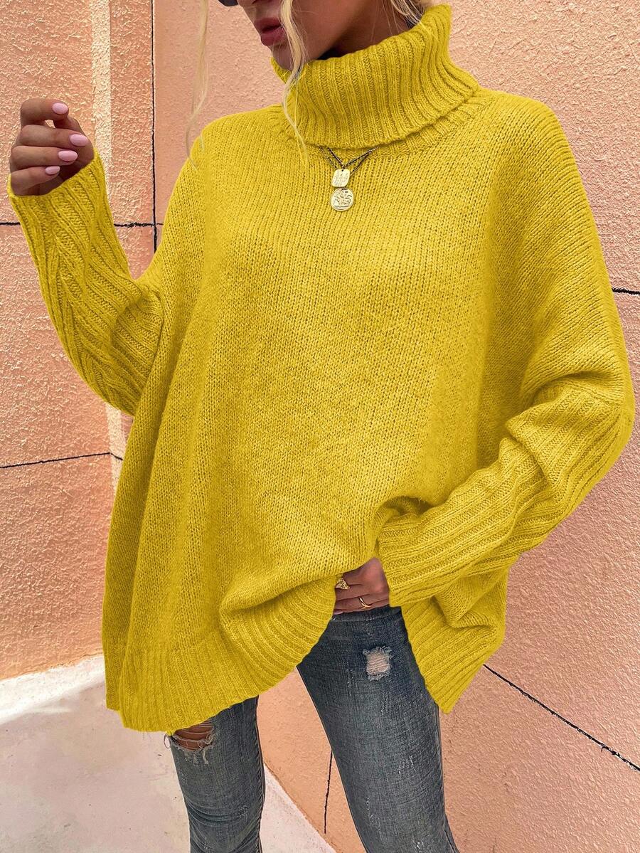 Alesund Oversized Turtleneck Batwing Sleeve Sweater - Yellow