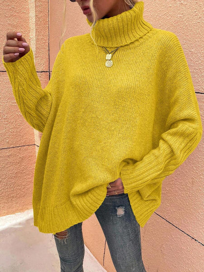 Alesund Oversized Turtleneck Batwing Sleeve Sweater - Yellow