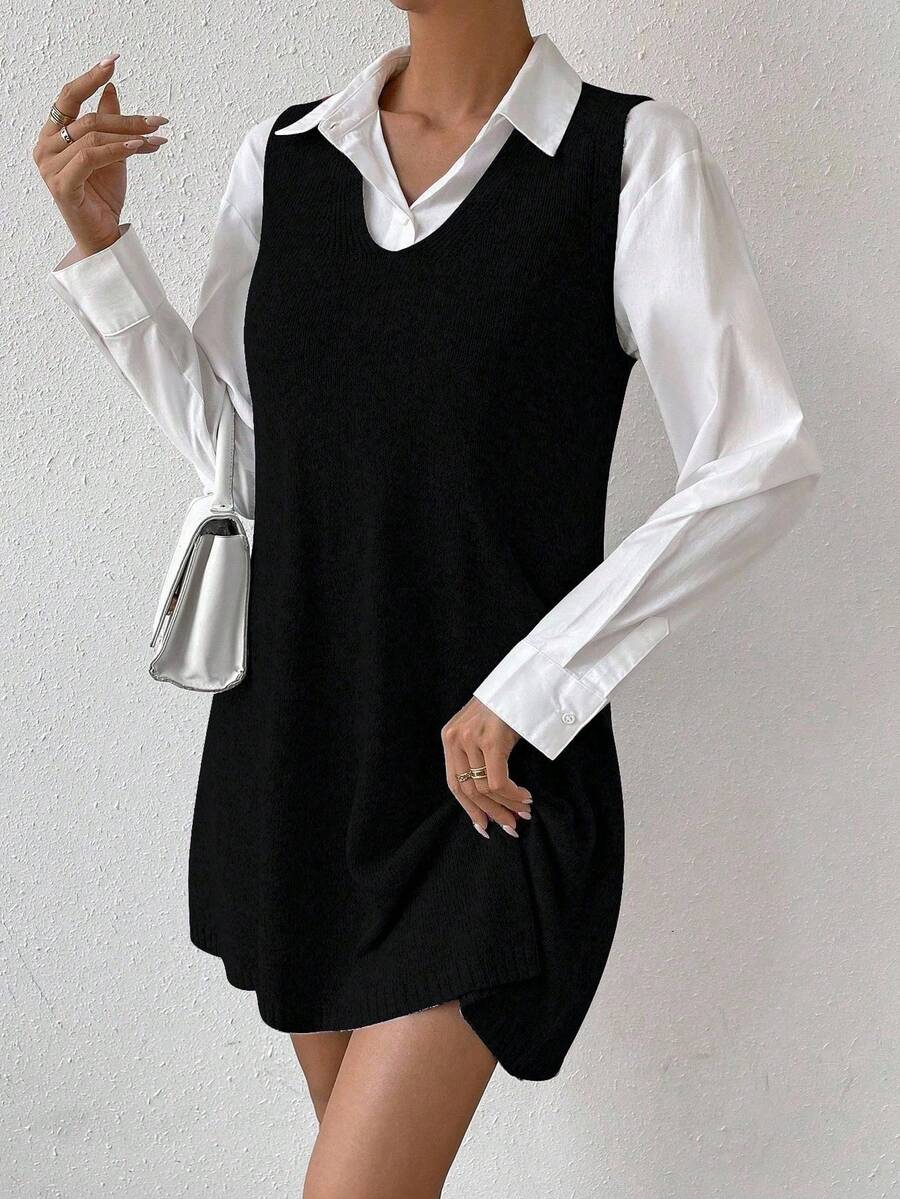 Amara Marled Knit Sleeveless Sweater Dress - Black