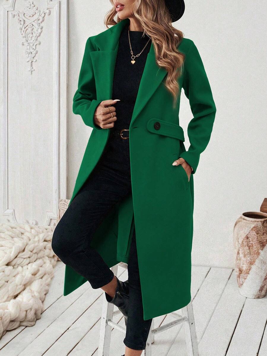 Leocadia Notched Lapel Double-Breasted Tailored Overcoat - Khaki