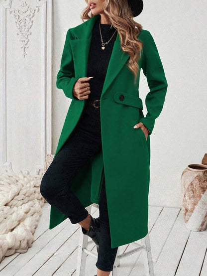 Leocadia Notched Lapel Double-Breasted Tailored Overcoat - Khaki