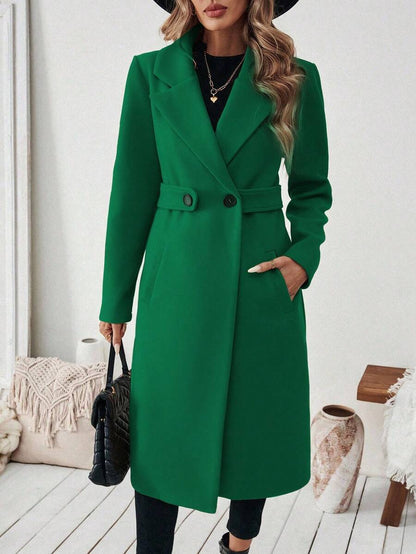 Leocadia Notched Lapel Double-Breasted Tailored Overcoat - Green