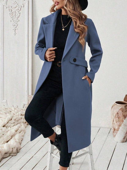 Leocadia Notched Lapel Double-Breasted Tailored Overcoat - Dusty Blue