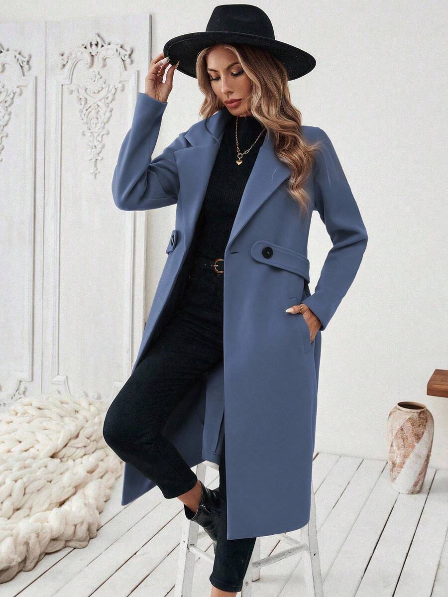 Leocadia Notched Lapel Double-Breasted Tailored Overcoat - Burgundy