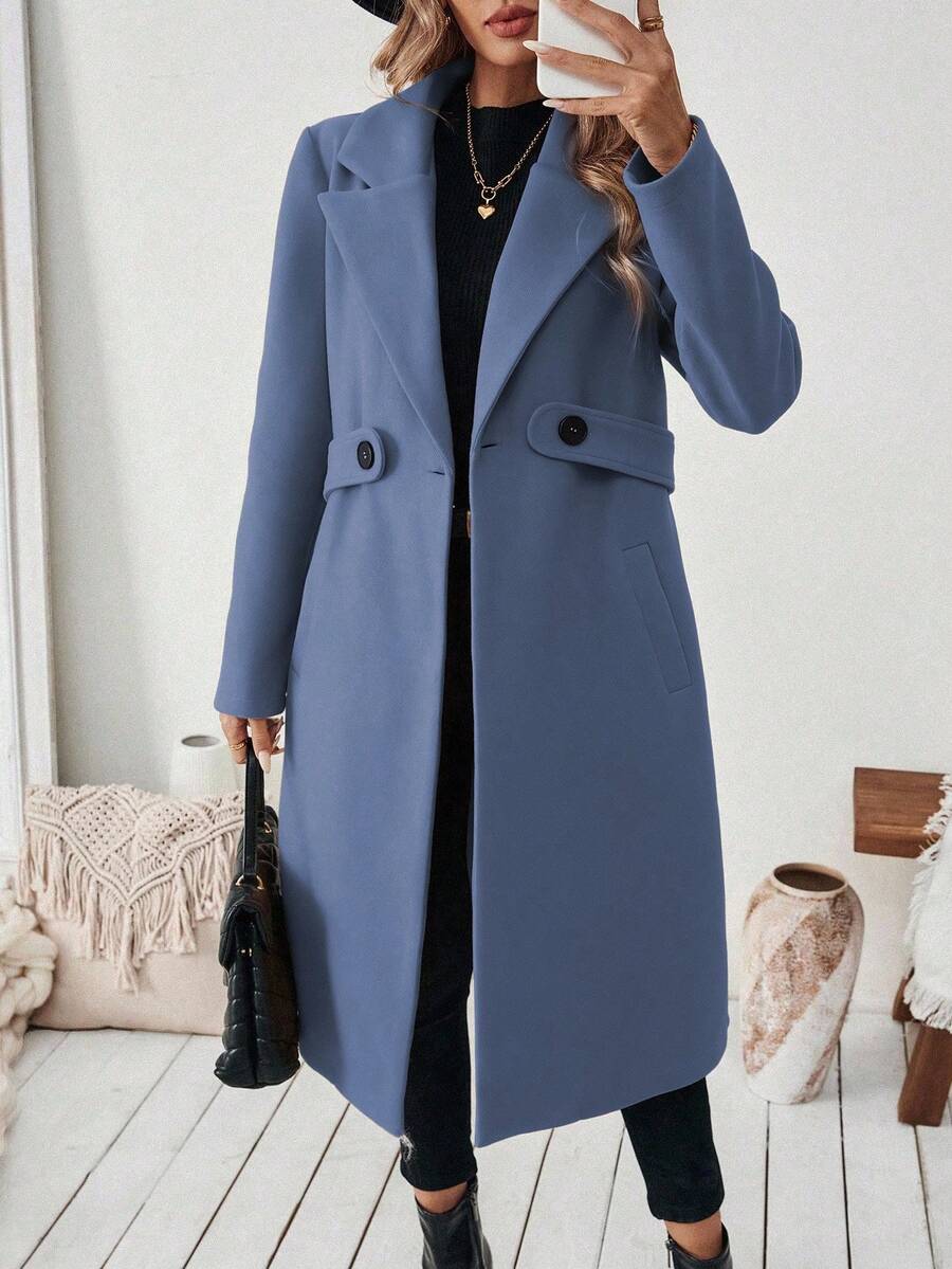 Leocadia Notched Lapel Double-Breasted Tailored Overcoat - Black