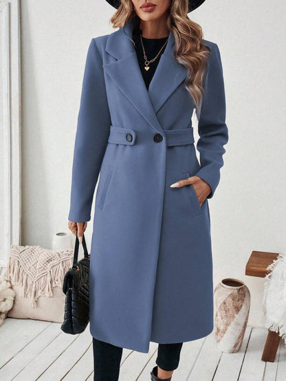 Leocadia Notched Lapel Double-Breasted Tailored Overcoat - Coffee Brown