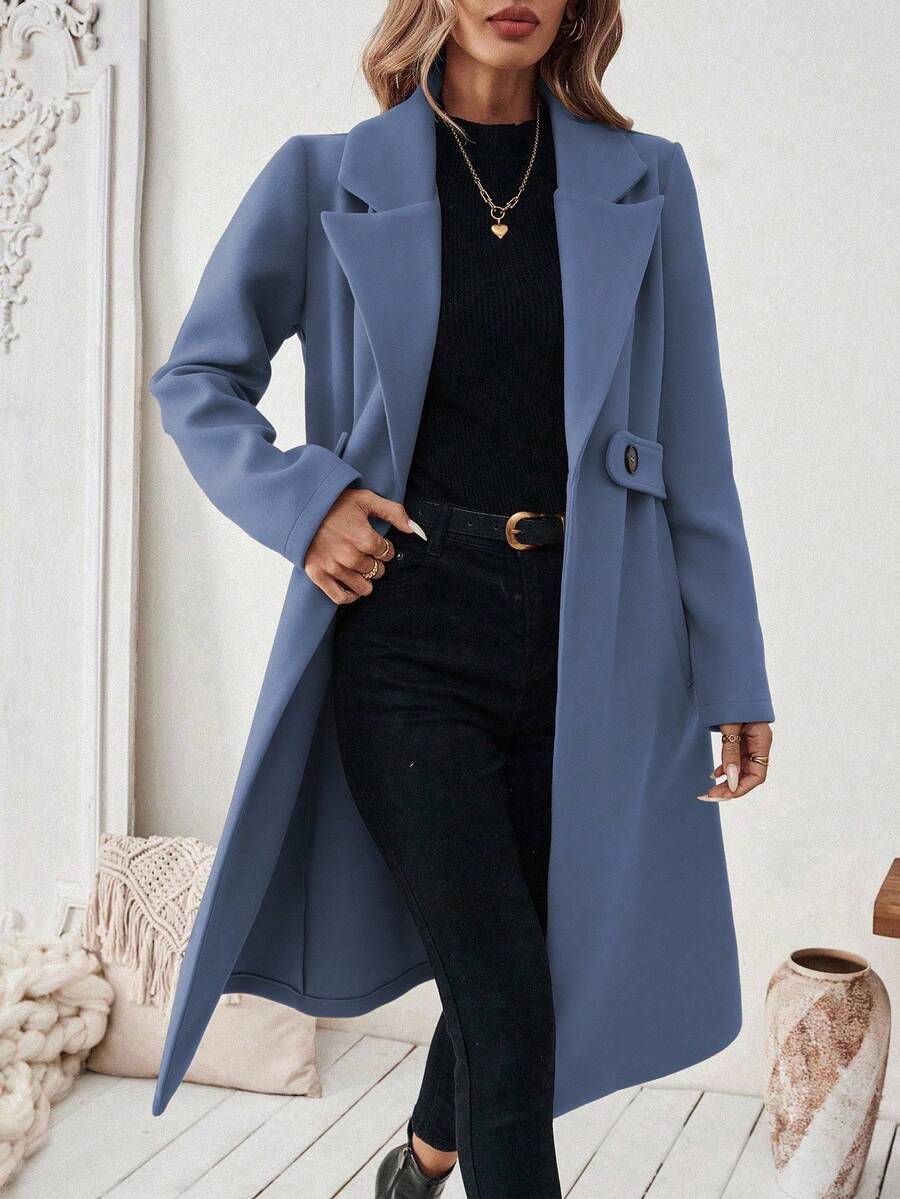 Leocadia Notched Lapel Double-Breasted Tailored Overcoat - Rust Brown