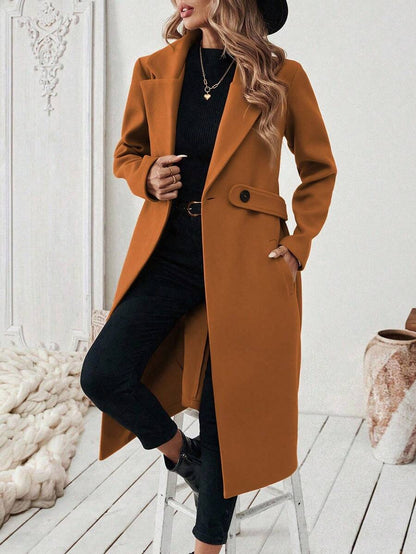 Leocadia Notched Lapel Double-Breasted Tailored Overcoat - Rust Brown