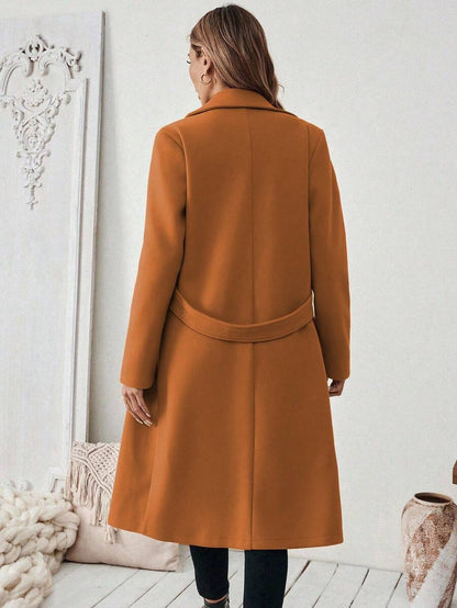 Leocadia Notched Lapel Double-Breasted Tailored Overcoat - Yellow