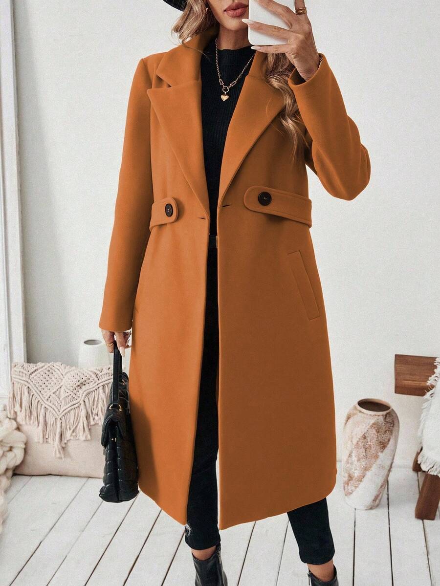 Leocadia Notched Lapel Double-Breasted Tailored Overcoat - Khaki