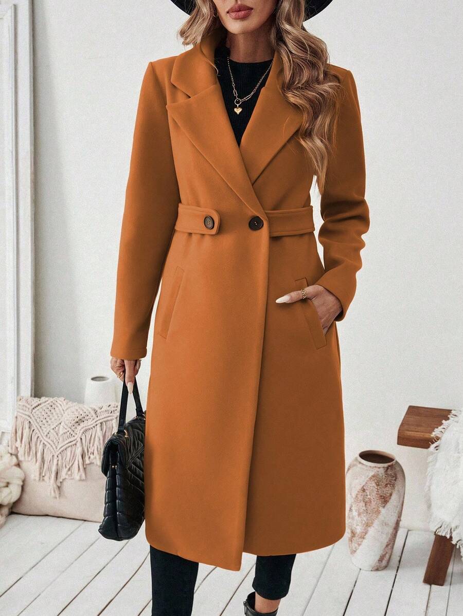 Leocadia Notched Lapel Double-Breasted Tailored Overcoat - Brown