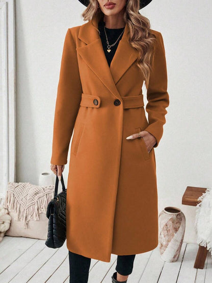 Leocadia Notched Lapel Double-Breasted Tailored Overcoat - Brown