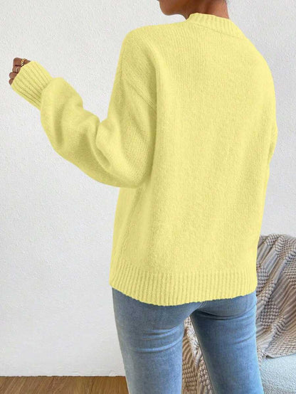 Viola Relaxed Mock Neck Sweater with Drop Shoulders - Butter Yellow