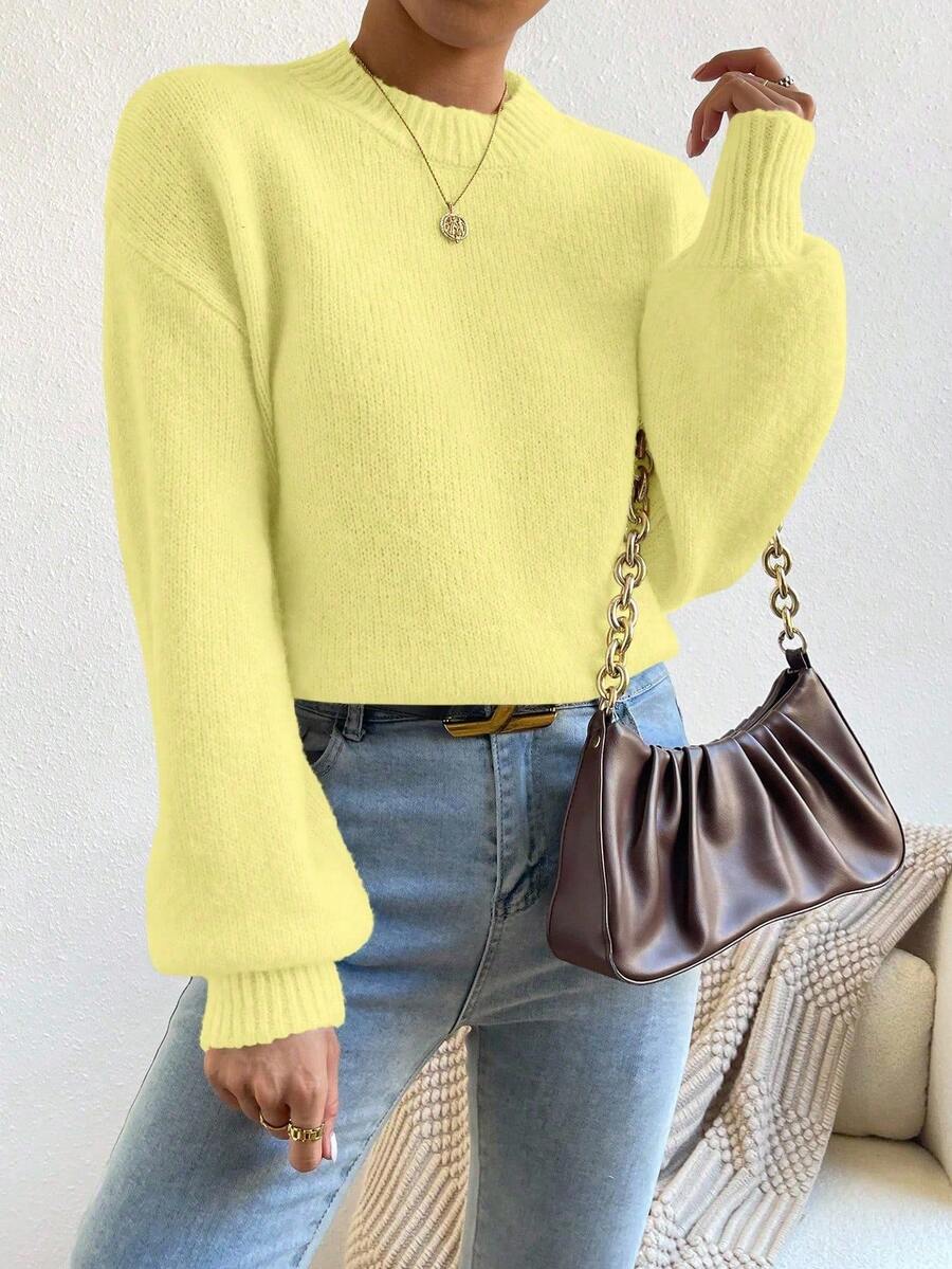 Viola Relaxed Mock Neck Sweater with Drop Shoulders - Butter Yellow