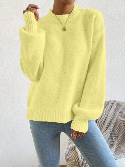 Viola Relaxed Mock Neck Sweater with Drop Shoulders - Butter Yellow