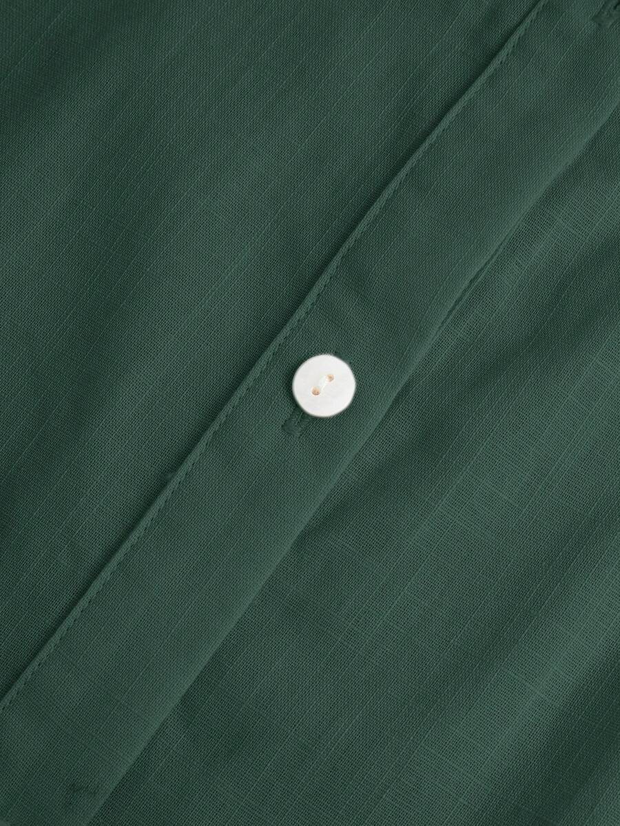 Arabella Classic Collared Button Down Long Sleeve Cotton Shirt - Dark Green