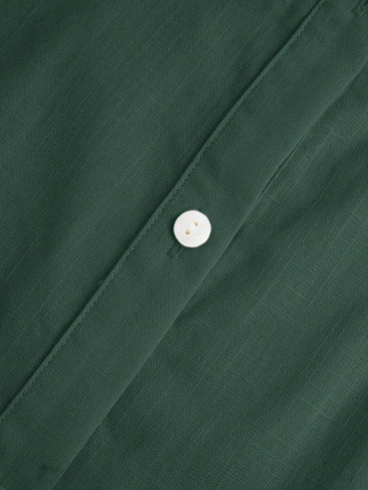 Arabella Classic Collared Button Down Long Sleeve Cotton Shirt - Dark Green