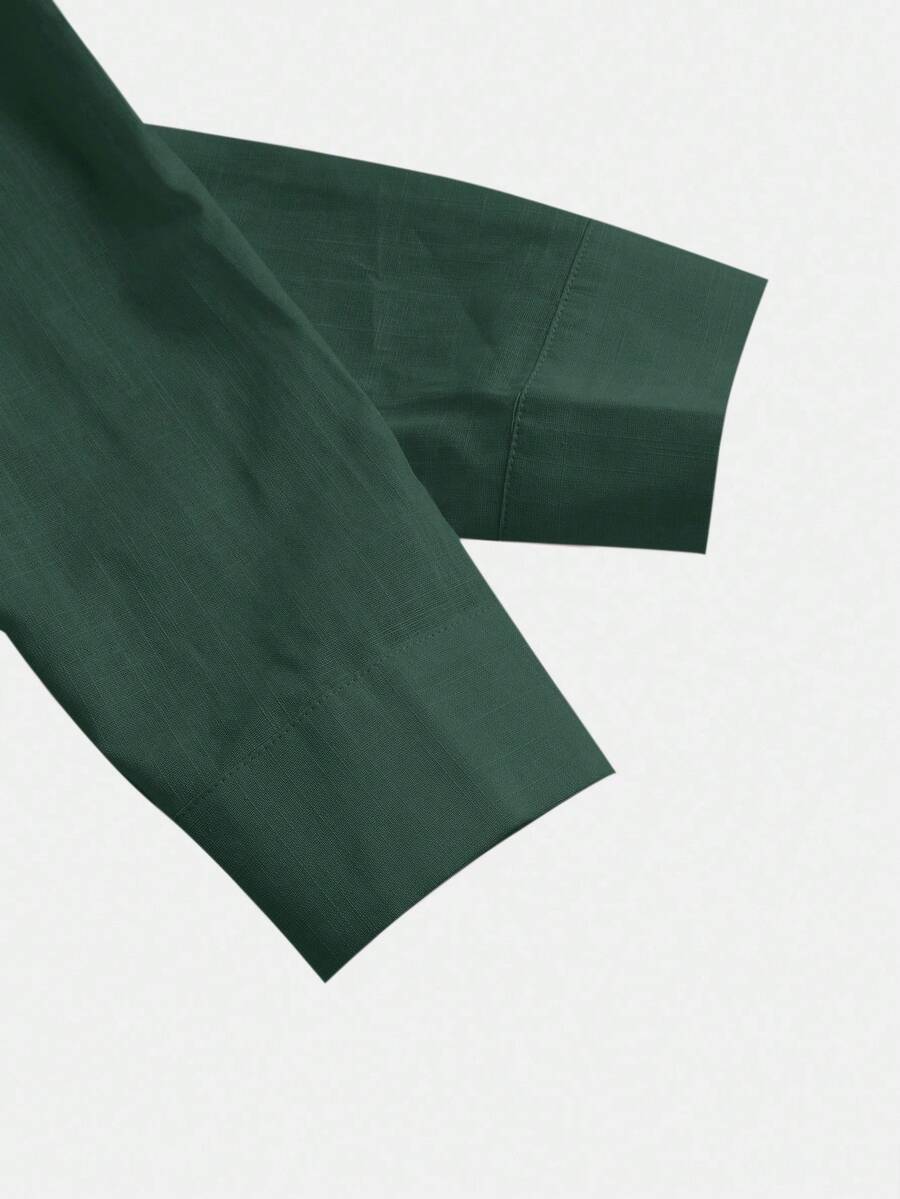Arabella Classic Collared Button Down Long Sleeve Cotton Shirt - Dark Green