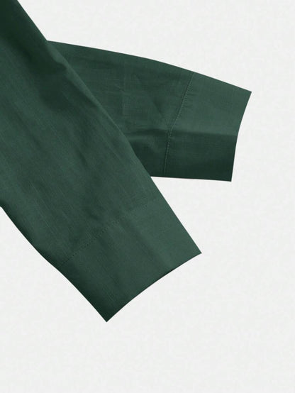 Arabella Classic Collared Button Down Long Sleeve Cotton Shirt - Dark Green