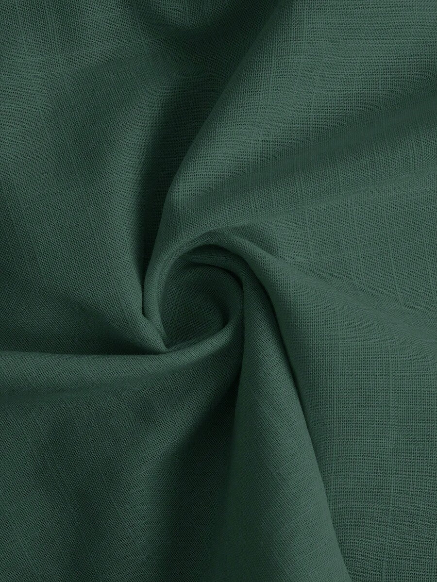 Arabella Classic Collared Button Down Long Sleeve Cotton Shirt - Dark Green