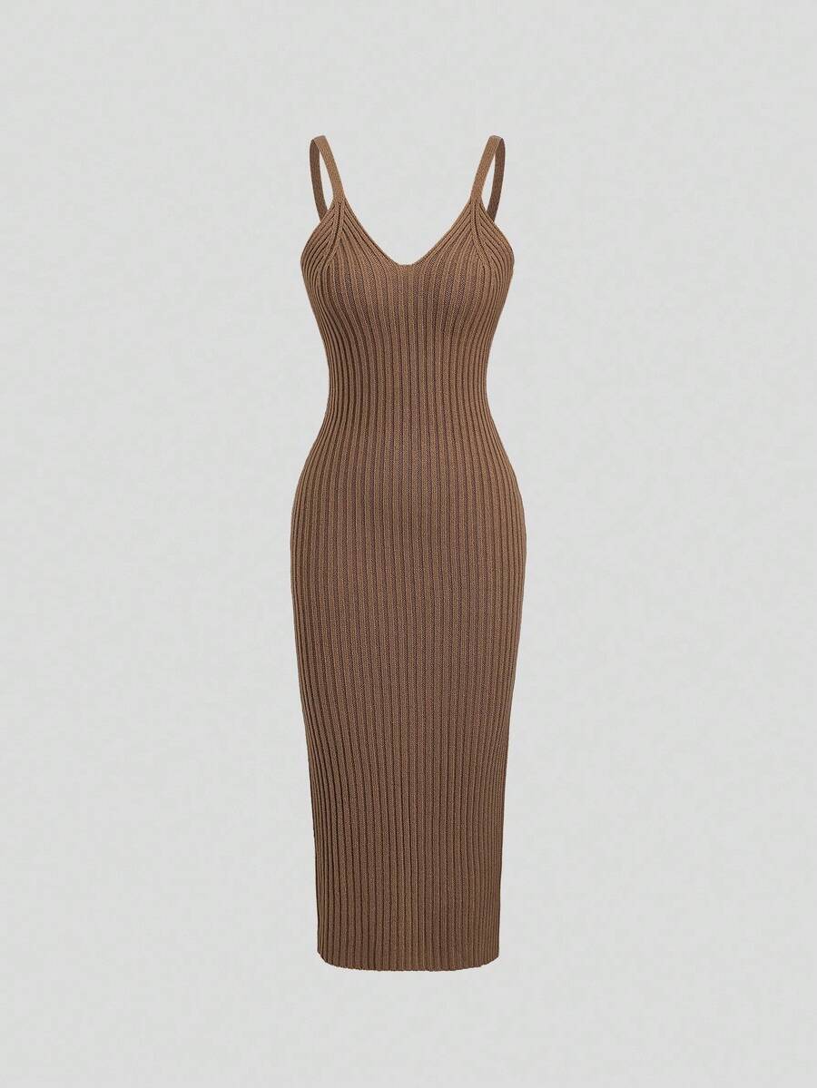 Women's Cable Knit Cropped Sweater and Slip Dress Set, Two Piece Knit Outfit for Fall - Coffee Brown