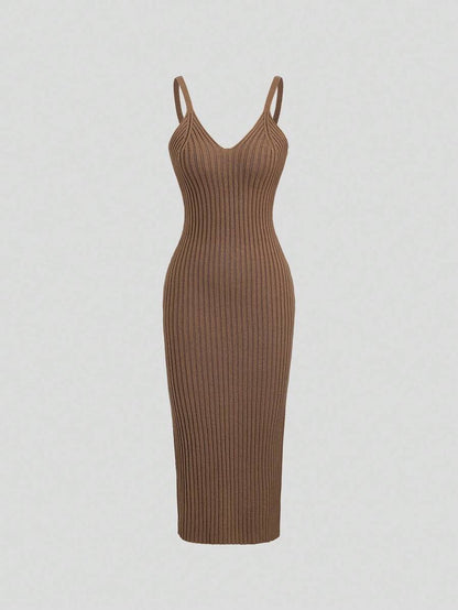 Women's Cable Knit Cropped Sweater and Slip Dress Set, Two Piece Knit Outfit for Fall - Coffee Brown