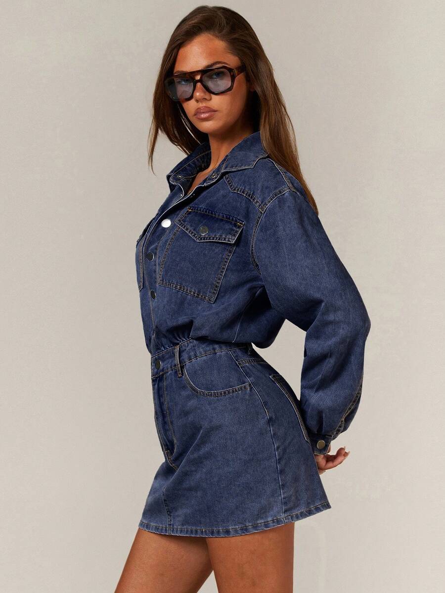 Lenox Utility Pocket Button Front Denim Shirt Dress