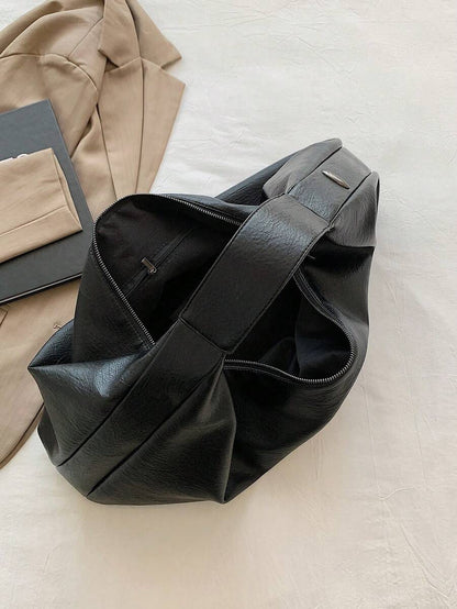 Women's Slouchy Hobo Shoulder Bag, Faux Suede Zip Top Purse for Everyday and Travel
