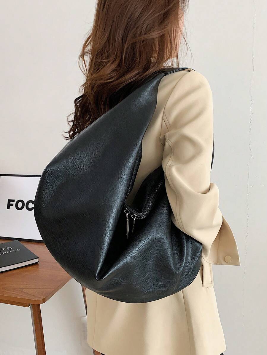 Women's Slouchy Hobo Shoulder Bag, Faux Suede Zip Top Purse for Everyday and Travel