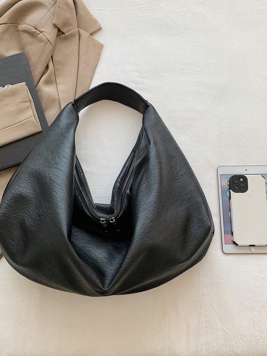 Women's Slouchy Hobo Shoulder Bag, Faux Suede Zip Top Purse for Everyday and Travel