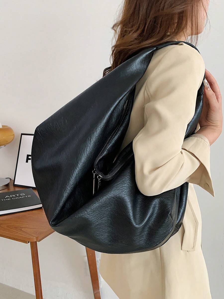 Women's Slouchy Hobo Shoulder Bag, Faux Suede Zip Top Purse for Everyday and Travel