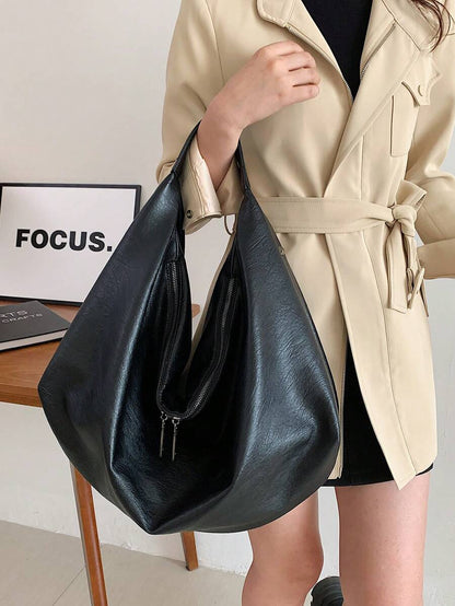 Women's Slouchy Hobo Shoulder Bag, Faux Suede Zip Top Purse for Everyday and Travel