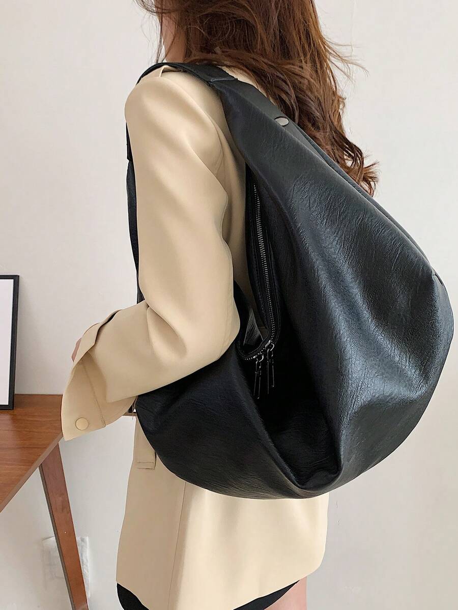 Women's Slouchy Hobo Shoulder Bag, Faux Suede Zip Top Purse for Everyday and Travel