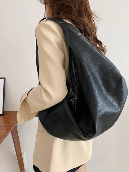 Women's Slouchy Hobo Shoulder Bag, Faux Suede Zip Top Purse for Everyday and Travel
