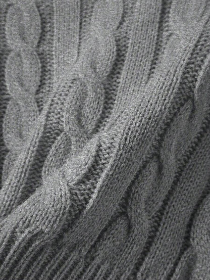 Oriana Cropped Cable Knit Sweater with Crew Neck - Grey