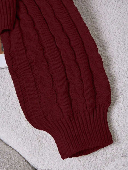 Oriana Cropped Cable Knit Sweater with Crew Neck - Burgundy