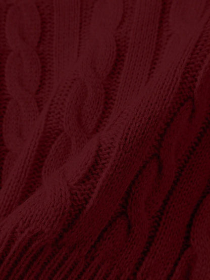 Oriana Cropped Cable Knit Sweater with Crew Neck - Burgundy